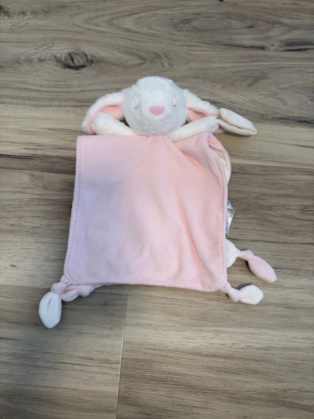 Carter's Lovey Baby Bunny Pink Rattle Pacifier Holder Knotted Corners Blanket